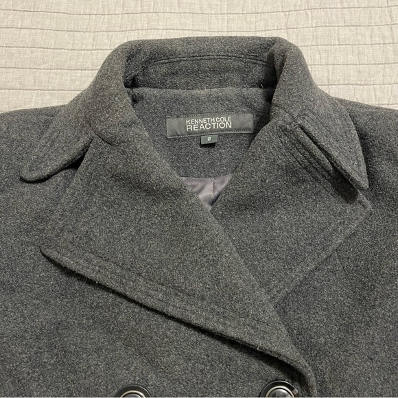 Kenneth Cole Reaction Gray Wool Blend Double Breast Jacket Pea Coat Size 2 - Picture 2 of 14